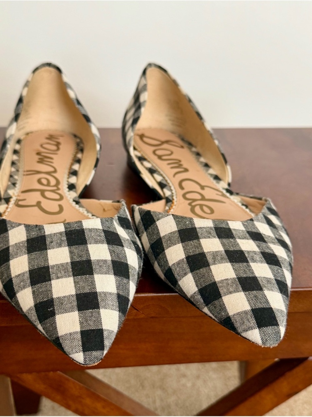 Sam Edelman Black & White Gingham Pointed D'Orsay Flats - Picture 5 of 5